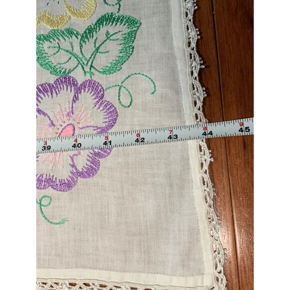 Embroidery Pink Purple and Yellow Flower Table Runner 15x46 Vintage - Picture 9 of 12